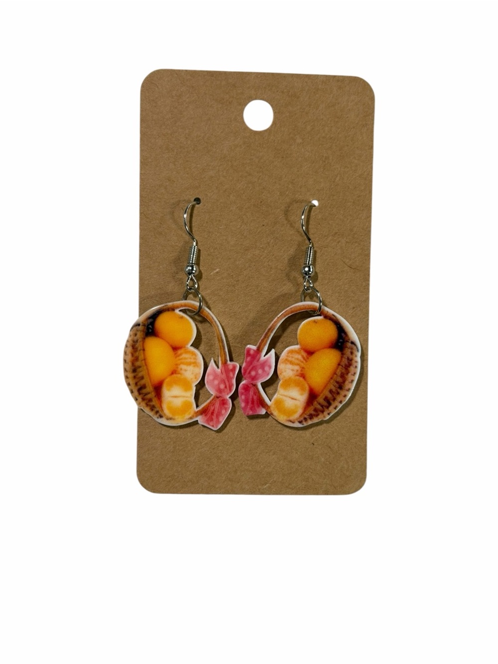 Oranges fruit basket with bow drop dangle earrings